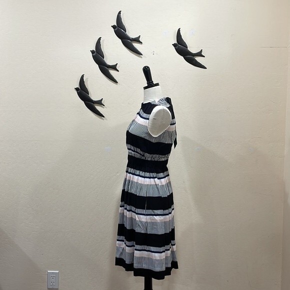 Kate Spade Sleeveless Bay Stripe Tie Back Black Pink Fit & Flare Dress Size 0 - Picture 10 of 12